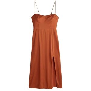 Abercombie & Fitch Satin High-Slit Midi Dress Rust Copper XL NWT